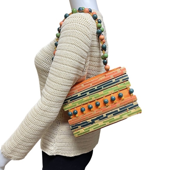 Multicolor Bamboo‎ and Beads Purse - Picture 1 of 8